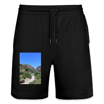 Berg Berge Berglandschaft Poster - Stanley/Stella Unisex Bio Joggingshorts Trainer  - Schwarz - Vorne - Nik (191cm) & Marisol (170cm)