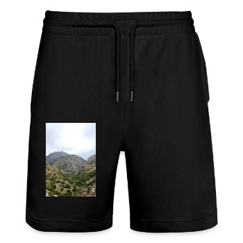 Mountain Mountains Mountain Landscape Poster - Stanley/Stella Trainer Unisex Organic Jogging Shorts - black - Front - Nik (191cm) & Marisol (170cm)