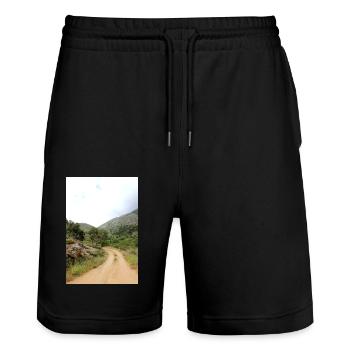 Mountain Mountains Mountain Landscape Poster - Stanley/Stella Trainer Unisex Organic Jogging Shorts - black - Front - Nik (191cm) & Marisol (170cm)