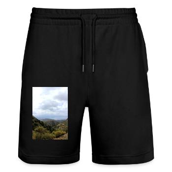 Mountain Mountains Mountain Landscape Poster - Stanley/Stella Trainer Unisex Organic Jogging Shorts - black - Front - Nik (191cm) & Marisol (170cm)