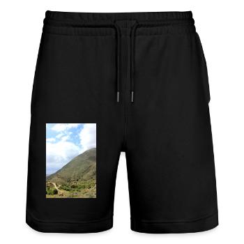 Mountain Mountains Mountain Landscape Poster - Stanley/Stella Trainer Unisex Organic Jogging Shorts - black - Front - Nik (191cm) & Marisol (170cm)