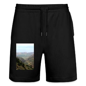 Mountain Mountains Mountain Landscape Poster - Stanley/Stella Trainer Unisex Organic Jogging Shorts - black - Front - Nik (191cm) & Marisol (170cm)