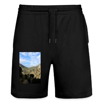 Mountain Mountains Mountain Landscape Poster - Stanley/Stella Trainer Unisex Organic Jogging Shorts - black - Front - Nik (191cm) & Marisol (170cm)