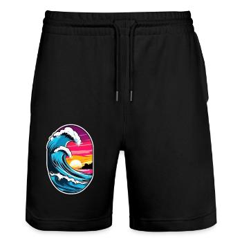 Wave - Summer - Holidays - Stanley/Stella Trainer Unisex Organic Jogging Shorts - black - Front - Nik (191cm) & Marisol (170cm)