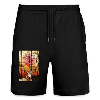 Deer - Stanley/Stella Trainer Unisex Organic Jogging Shorts - black - Front - Nik (191cm) & Marisol (170cm)