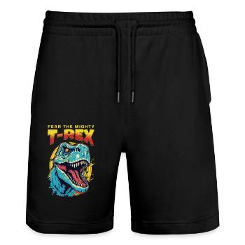 T-Rex Dinosaurier Dino Tyrannosaurus Rex Vintage - Stanley/Stella Unisex Bio Joggingshorts Trainer  - Schwarz - Vorne - Nik (191cm) & Marisol (170cm)