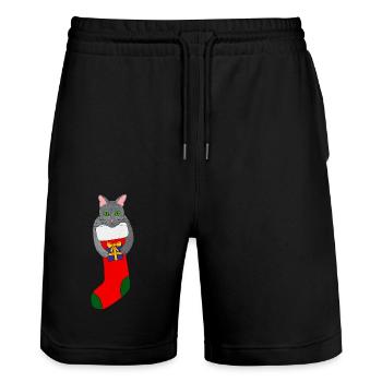 christmas cat kitten christmas kitten xmas cat - Stanley/Stella Trainer Unisex Organic Jogging Shorts - black - Front - Nik (191cm) & Marisol (170cm)