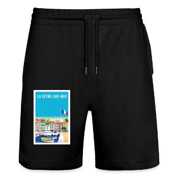 LA SEYNE SUR MER - Short de jogging bio TRAINER Stanley/Stella unisexe - noir - Devant - Nik (191cm) & Marisol (170cm)