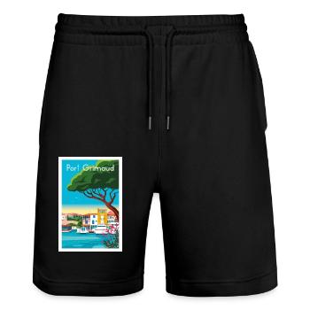 PORT GRIMAUD - Short de jogging bio TRAINER Stanley/Stella unisexe - noir - Devant - Nik (191cm) & Marisol (170cm)