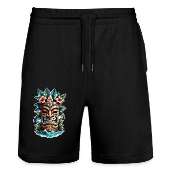 Tiki Beach - Polynesien Statue - Stanley/Stella Unisex Bio Joggingshorts Trainer  - Schwarz - Vorne - Nik (191cm) & Marisol (170cm)