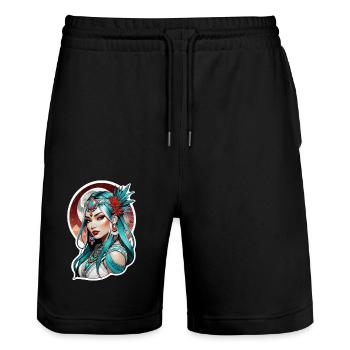 Indische Prinzessin - Aztek - Stanley/Stella Unisex Bio Joggingshorts Trainer  - Schwarz - Vorne - Nik (191cm) & Marisol (170cm)