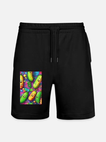 Gurken, Gurke, Graffiti,lachende Gurken, bunt - Stanley/Stella Unisex Bio Joggingshorts Trainer  - Schwarz