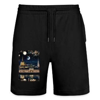 Wien,Wien bei Nacht,skyline, Sterne, Comic - Stanley/Stella Unisex Bio Joggingshorts Trainer  - Schwarz - Vorne - Nik (191cm) & Marisol (170cm)