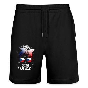 Tschechische Republik - Stanley/Stella Unisex Bio Joggingshorts Trainer  - Schwarz - Vorne - Nik (191cm) & Marisol (170cm)