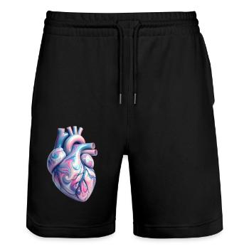 Stylized Human Heart - Stanley/Stella Trainer Unisex Organic Jogging Shorts - black - Front - Nik (191cm) & Marisol (170cm)