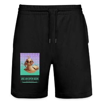 Paintball Bücherwurm Reding Pintball Literatur - Stanley/Stella Unisex Bio Joggingshorts Trainer  - Schwarz - Vorne - Nik (191cm) & Marisol (170cm)