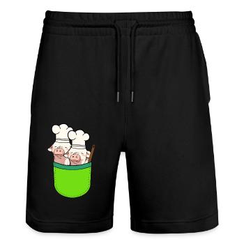 Bag Pigs Cooks Cook Piglets - Stanley/Stella Trainer Unisex Organic Jogging Shorts - black - Front - Nik (191cm) & Marisol (170cm)