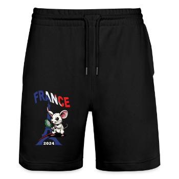 JEUX FRANCE A PARIS EN 2024 - HUMOUR RAT TENNIS - Short de jogging bio TRAINER Stanley/Stella unisexe - noir - Devant - Nik (191cm) & Marisol (170cm)