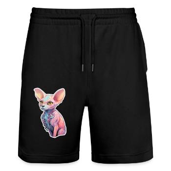 Chat Sphinx - Short de jogging bio TRAINER Stanley/Stella unisexe - noir - Devant - Nik (191cm) & Marisol (170cm)