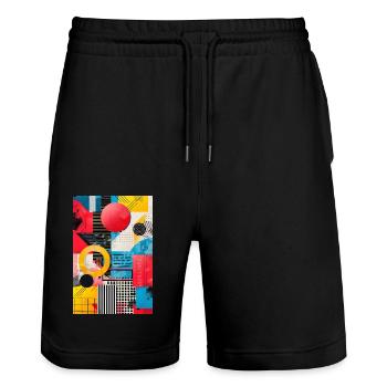 Retro Style - Abstrakte Formen - Stanley/Stella Unisex Bio Joggingshorts Trainer  - Schwarz - Vorne - Nik (191cm) & Marisol (170cm)