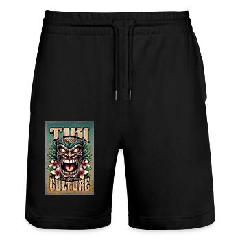 Masque maori de la culture Tiki - Short de jogging bio TRAINER Stanley/Stella unisexe - noir - Devant - Nik (191cm) & Marisol (170cm)