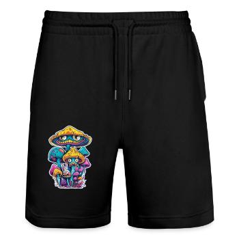 Magic Mushrooms - Stanley/Stella Trainer Unisex Organic Jogging Shorts - black - Front - Nik (191cm) & Marisol (170cm)
