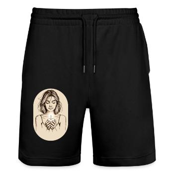 Frau mit Kerze sw - Stanley/Stella Unisex Bio Joggingshorts Trainer  - Schwarz - Vorne - Nik (191cm) & Marisol (170cm)