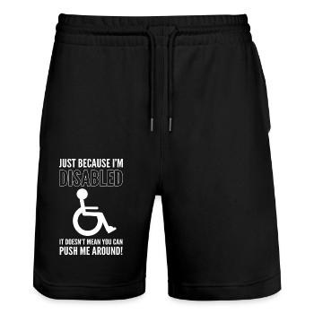 Fauteuil roulant - Short de jogging bio TRAINER Stanley/Stella unisexe - noir - Devant - Nik (191cm) & Marisol (170cm)