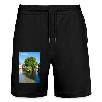 Cityscape of Esslingen am Neckar from Agnesbrücke - Stanley/Stella Trainer Unisex Organic Jogging Shorts - black - Front - Nik (191cm) & Marisol (170cm)