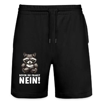 Waschbär Raccoon Wald Natur Bevor du fragst Nein - Stanley/Stella Unisex Bio Joggingshorts Trainer  - Schwarz - Vorne - Nik (191cm) & Marisol (170cm)