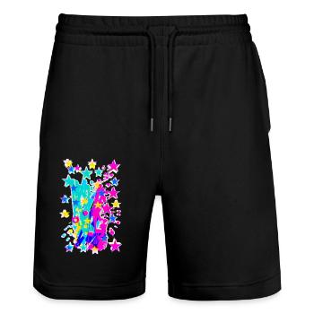 Sterne,bunt,Zeichnung,Graffiti,Malerei - Stanley/Stella Unisex Bio Joggingshorts Trainer  - Schwarz - Vorne - Nik (191cm) & Marisol (170cm)