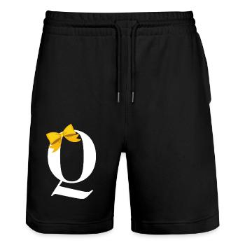 Letter q yellow bow - Stanley/Stella Trainer Unisex Organic Jogging Shorts - black - Front - Nik (191cm) & Marisol (170cm)