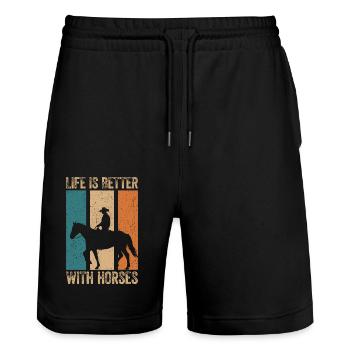 Pferde machen das Leben schöner - Stanley/Stella Unisex Bio Joggingshorts Trainer  - Schwarz - Vorne - Nik (191cm) & Marisol (170cm)