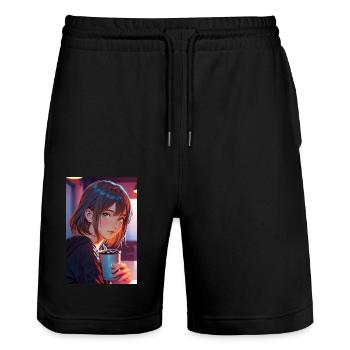 "Anime Girl Design – Aesthetic Manga Motif for - Stanley/Stella Trainer Unisex Organic Jogging Shorts - black - Front - Nik (191cm) & Marisol (170cm)