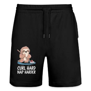 Curling Is The Sport Hairdressers Love für einen - Stanley/Stella Unisex Bio Joggingshorts Trainer  - Schwarz - Vorne - Nik (191cm) & Marisol (170cm)
