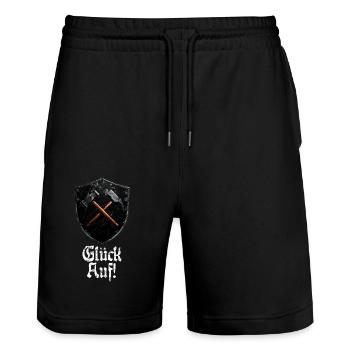 Good luck on logo mining miner mallet and iron - Stanley/Stella Trainer Unisex Organic Jogging Shorts - black - Front - Nik (191cm) & Marisol (170cm)