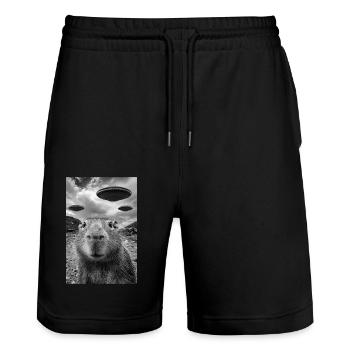 Funny Capybara Selfie UFOs Alien - Stanley/Stella Trainer Unisex Organic Jogging Shorts - black - Front - Nik (191cm) & Marisol (170cm)