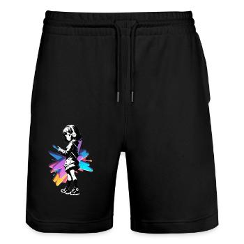 Street Art Girl 23245 - Stanley/Stella Trainer Unisex Organic Jogging Shorts - black - Front - Nik (191cm) & Marisol (170cm)