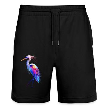 Reiher Vogel - Stanley/Stella Unisex Bio Joggingshorts Trainer  - Schwarz - Vorne - Nik (191cm) & Marisol (170cm)