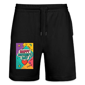 Happy Mother's Day Retro 90s Style - Stanley/Stella Trainer Unisex Organic Jogging Shorts - black - Front - Nik (191cm) & Marisol (170cm)
