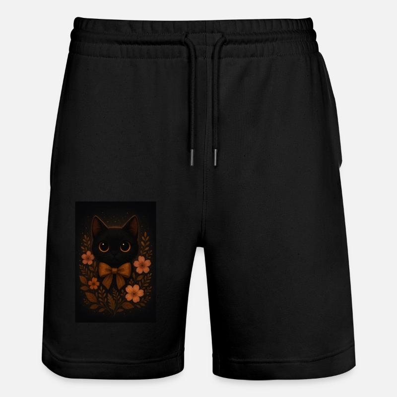 Chat noir avec fleurs - Short de jogging bio TRAINER Stanley/Stella unisexe - noir