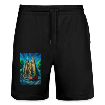 Sydney ST MARY CATHEDRAL – Gotik unter der Sonne - Stanley/Stella Unisex Bio Joggingshorts Trainer  - Schwarz - Vorne - Nik (191cm) & Marisol (170cm)