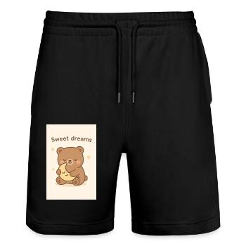 Kawaii Sleeping Bear Illustration – "Sweet Dreams" - Stanley/Stella Trainer Unisex Organic Jogging Shorts - black - Front - Nik (191cm) & Marisol (170cm)