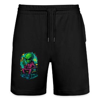 ALIEN THUG - pose chill - Stanley/Stella Trainer Unisex Organic Jogging Shorts - black - Front - Nik (191cm) & Marisol (170cm)