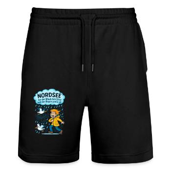 Nordsee - wo Wind dich föhnt und Regen gratis ist - Stanley/Stella Unisex Bio Joggingshorts Trainer  - Schwarz - Vorne - Nik (191cm) & Marisol (170cm)