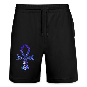 Ankh Cosmique - Version Indigo - Short de jogging bio TRAINER Stanley/Stella unisexe - noir - Devant - Nik (191cm) & Marisol (170cm)
