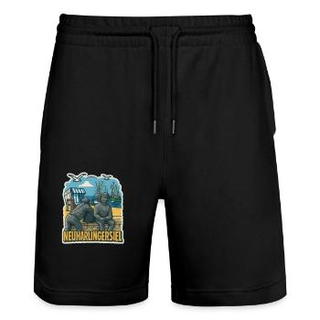 Neuharlingersiel - Stanley/Stella Unisex Bio Joggingshorts Trainer  - Schwarz - Vorne - Nik (191cm) & Marisol (170cm)