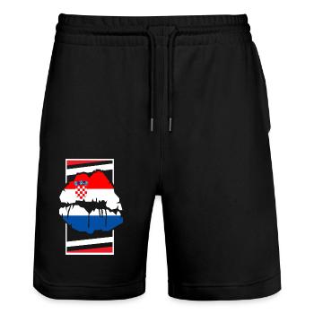Croatia - Stanley/Stella Trainer Unisex Organic Jogging Shorts - black - Front - Nik (191cm) & Marisol (170cm)