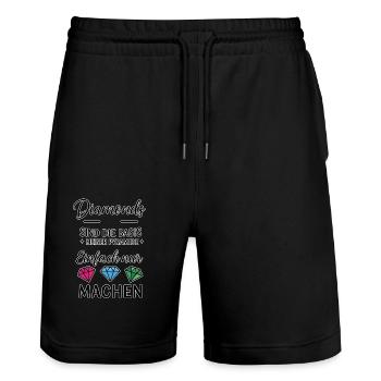 Diamonds sind die Basis meiner Pyramide - Stanley/Stella Unisex Bio Joggingshorts Trainer  - Schwarz - Vorne - Nik (191cm) & Marisol (170cm)