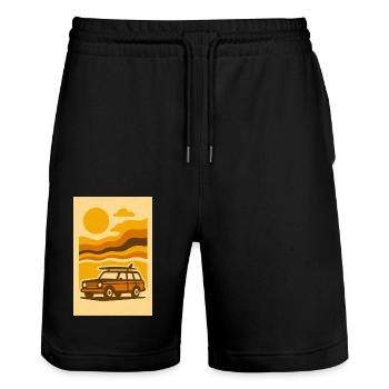 Sunset Ride – 70s Surf Wagon Edition - Stanley/Stella Trainer Unisex Organic Jogging Shorts - black - Front - Nik (191cm) & Marisol (170cm)